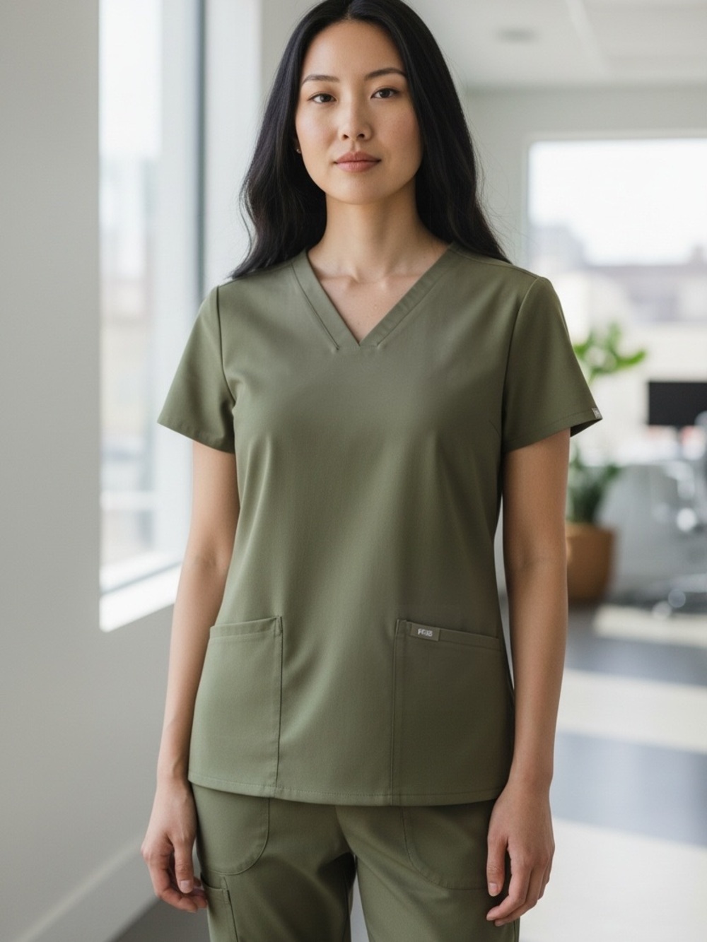 NWT Figs Wonen’s Moss Green Casma 3 Pocket V-Neck Scrub Top